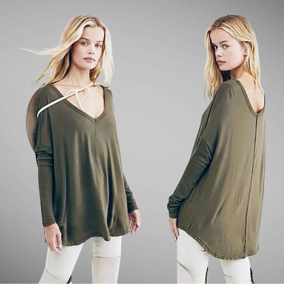 Free People Moonshine Tunic Army Green Dolman Ribbed Sleeve XS - Picture 7 of 10